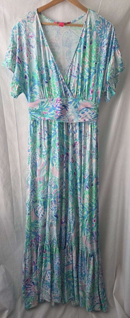 Lilly Pulitzer Jessi Floral V-Neck Flutter Sleeve Maxi Dress Size Medium